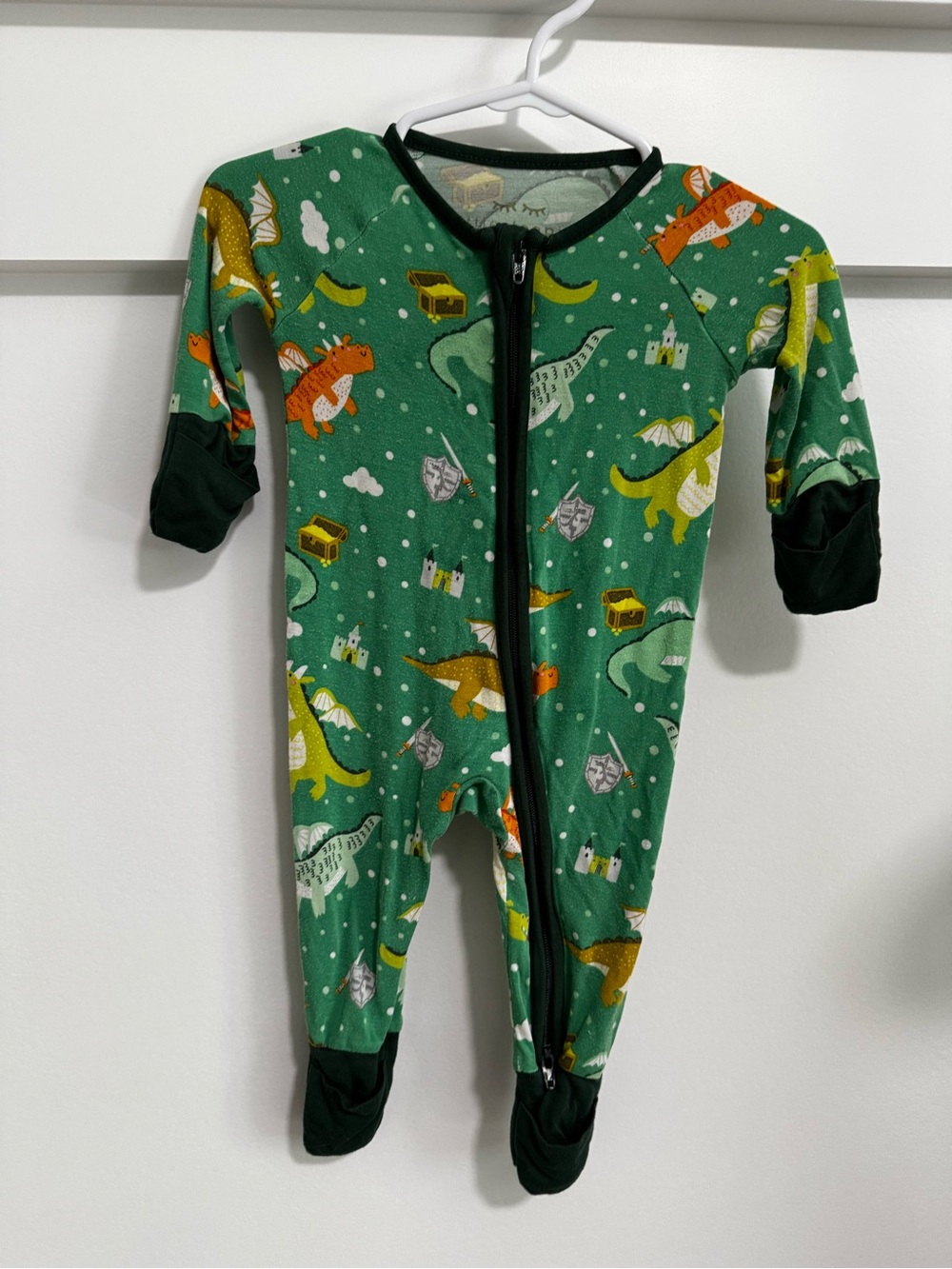 Little Sleepies Green Dragon Dreamland Print Footed Pajamas - newborn